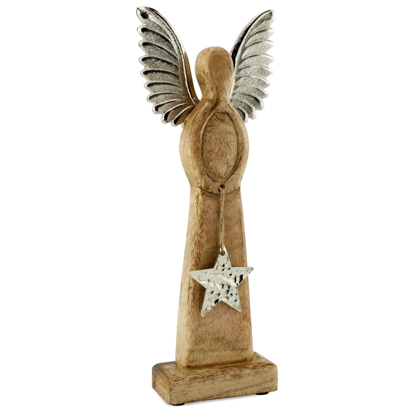 AuldHome Wooden Angel Christmas Statue; Farmhouse Holiday Decor Wood and Metal Figurine - WoodArtSupply