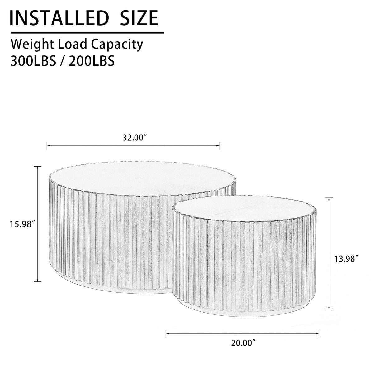 DS-HOMEPORT Nesting Round Wood Coffee Table Set of 2, Handcraft Drum Side Table End Table for Living Room, Modern Circle Wooden End Table Set for Small Space, No Need Assembly(Espresso,31x31x16 in) DS-HOMEPORT