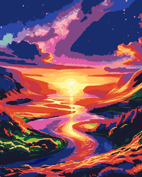 ShineSnow Fantasy Stars Sunrise River Ocean Adult Paint by Numbers Kits on Canvas 16x20 inch Acrylic Paints with Paintbrushes DIY Craft Kits for Adults Women Gift Home Decoration ShineSnow
