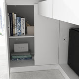 ECACAD Large L-Shaped Reception Desk with 3 Drawers, 15 Open Shelves, Counter Top & Monitor Stand, Office Desk Reception Counter Table with File Cabinet, White (70.9”L x 47.2”D x 39.43”H) ECACAD