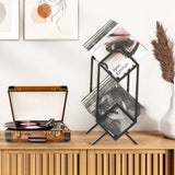 RUILALIFE 2-Tier-Vinyl-Record-Storage-Holder With Dividers, 200 LPs Albums Storage Rack Shelf, Steel Music Records Display Shelf Organizer For Book, Magazine, Files,Matte Black RUILALIFE