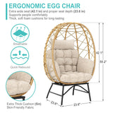 SWITTE Wicker Egg Chair Outdoor Indoor, Oversized Rattan Patio Lounge Chairs with Cushion for Backyard, Living Room, Steel Frame, 480lb Capacity-Cream SWITTE