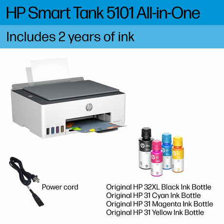 HP Smart Tank 5101 Wireless All-in-One Ink Tank Printer with 2 years of ink included,Print, scan, copy, Best-for-home, Refillable ink tank (1F3Y0A) HP