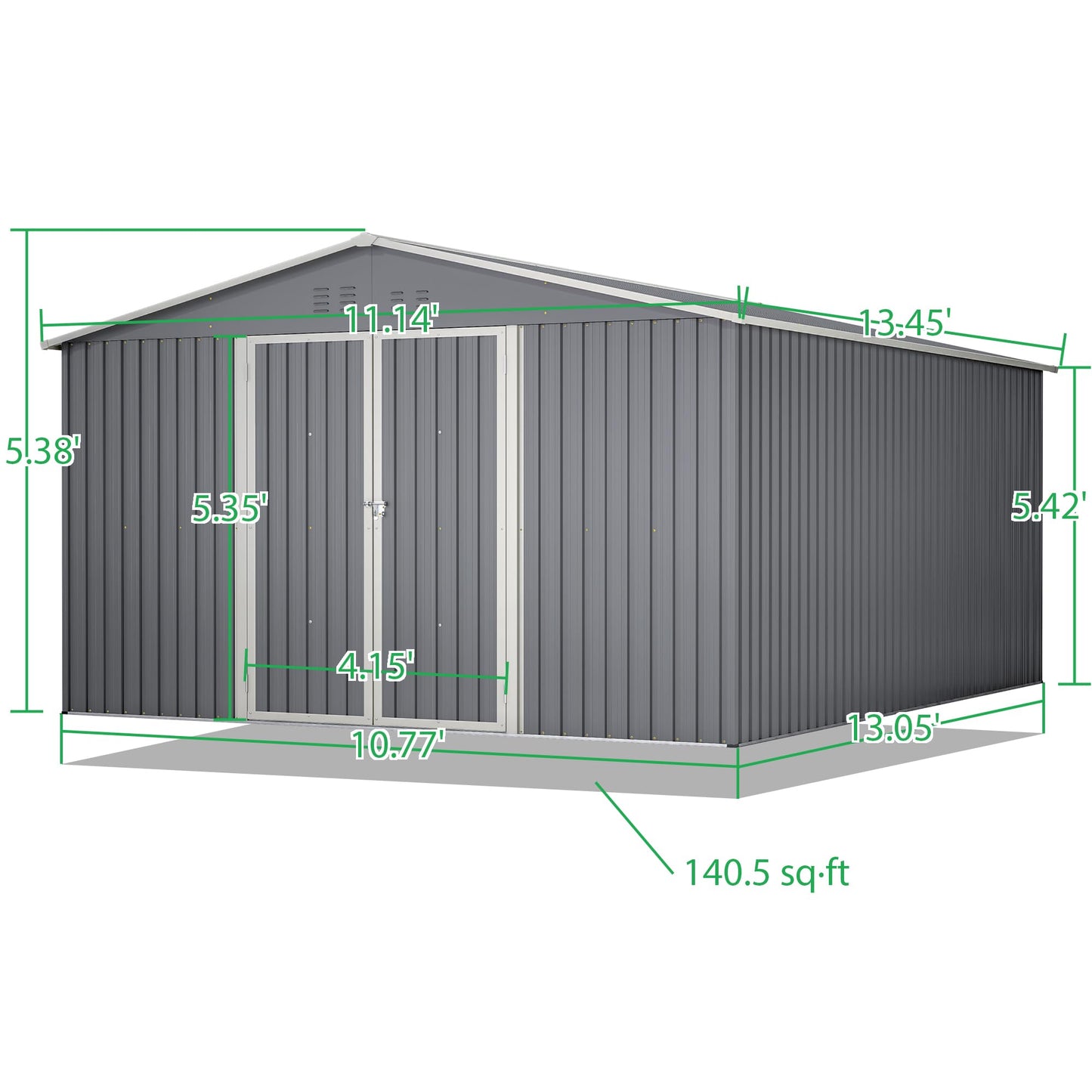 Thanaddo 11x13 FT Outdoor Storage Shed, Metal Steel Utility Tool Shed Storage House with Double Lockable Doors & Air Vent for Backyard Garden Patio Lawn Gray - WoodArtSupply