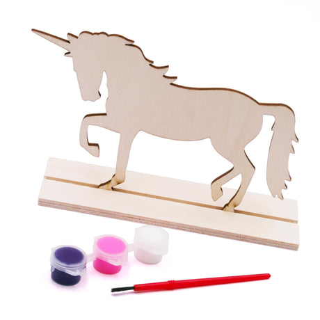 ANGELS CRAFT 12 Pack Wooden Painting Set - Includes Unicorn Shape with Base, Paintbrush, and 3 Vibrant Tempera Paint Colors for Kids Creative Fun and DIY Art Projects Angels Craft