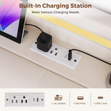 Queen LED Velvet Bed Frame with 2 Storage Drawers&Hidden Headboard, Upholstered Platform Bed with Charging Station&Button Tufted Design, Wooden Slats Support, Box Spring Optional, Easy Assembly, Beige Jocoevol