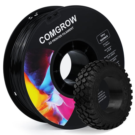 Comgrow TPU Filament, 1.75mm, 95A Soft TPU Flexible 3D Printer Filament Black 1kg (2.2lbs), Dimensional Accuracy +/- 0.02 mm, Fit Most FDM Printer Comgrow