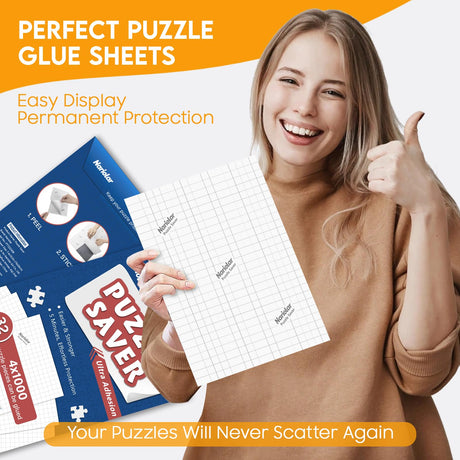 Nariolar Ultra Adhesion Puzzle Glue Sheets, 32 Puzzle Saver Sheets Preserves 4×1000 Pieces Jigsaw Puzzle, Puzzle Saver for Easy Preservation in Minutes Nariolar