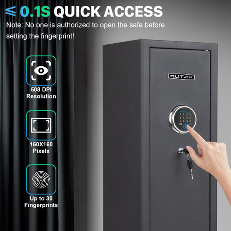 Mutak 4-5 Biometric Gun Safe for Rifle and Pistols, Long Gun Safe for Rifle Shotgun for Home, Quick Access 4-5 Gun Storage Cabinet with Handgun Pouch, Silent Mode (No Assembly Required) Mutak