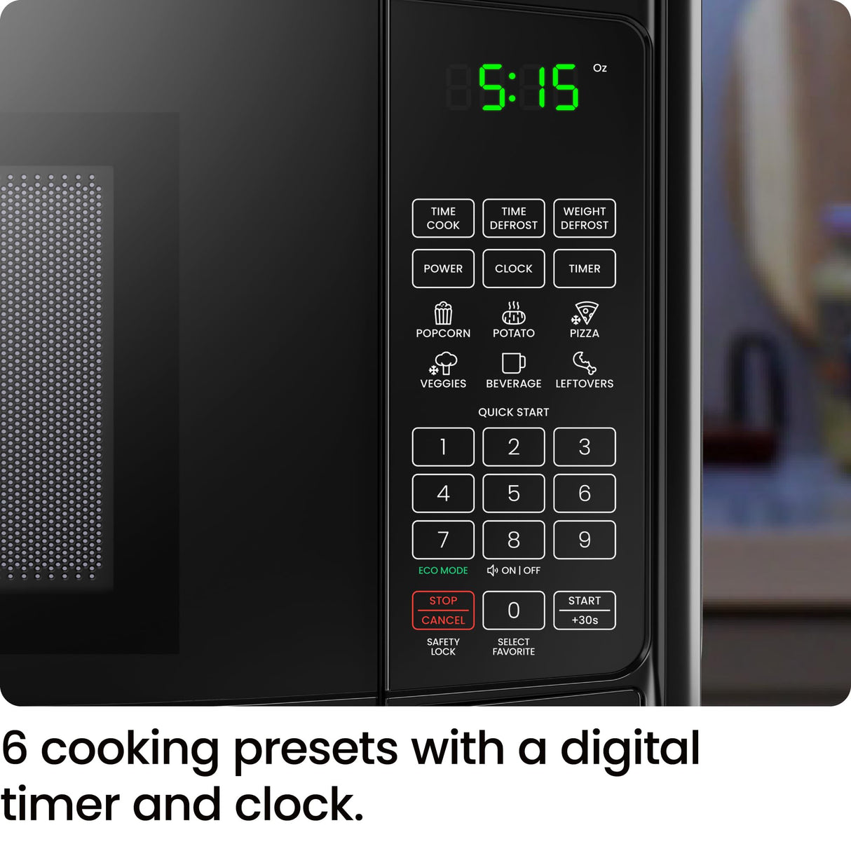 Chefman Countertop Microwave Oven 0.9 Cu. Ft. with Digital Display, 900 Watts, 6 Auto Menus, 10 Power Levels, Eco Mode, Memory Function, Mute Option, Child Safety Lock, Easy Clean Chefman