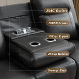 Neptane Power Reclining Sofa with Adjustable Headrest, Home Theater Seating Reclining Couch with LED Light/Outlet/Storage/USB&Type-C, Power Loveseat Recliner Sofa for Living Room (Grey&Black, Sofa) Neptane