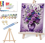VIGEGU Rose Paint by Numbers Kit for Adults with Framed - Flower Paint by Number with Wooden Easel DIY Adult Paint by Number Kits Box Pack Acrylic Oil Painting for Wall Decor 9.5x12in VIGEGU