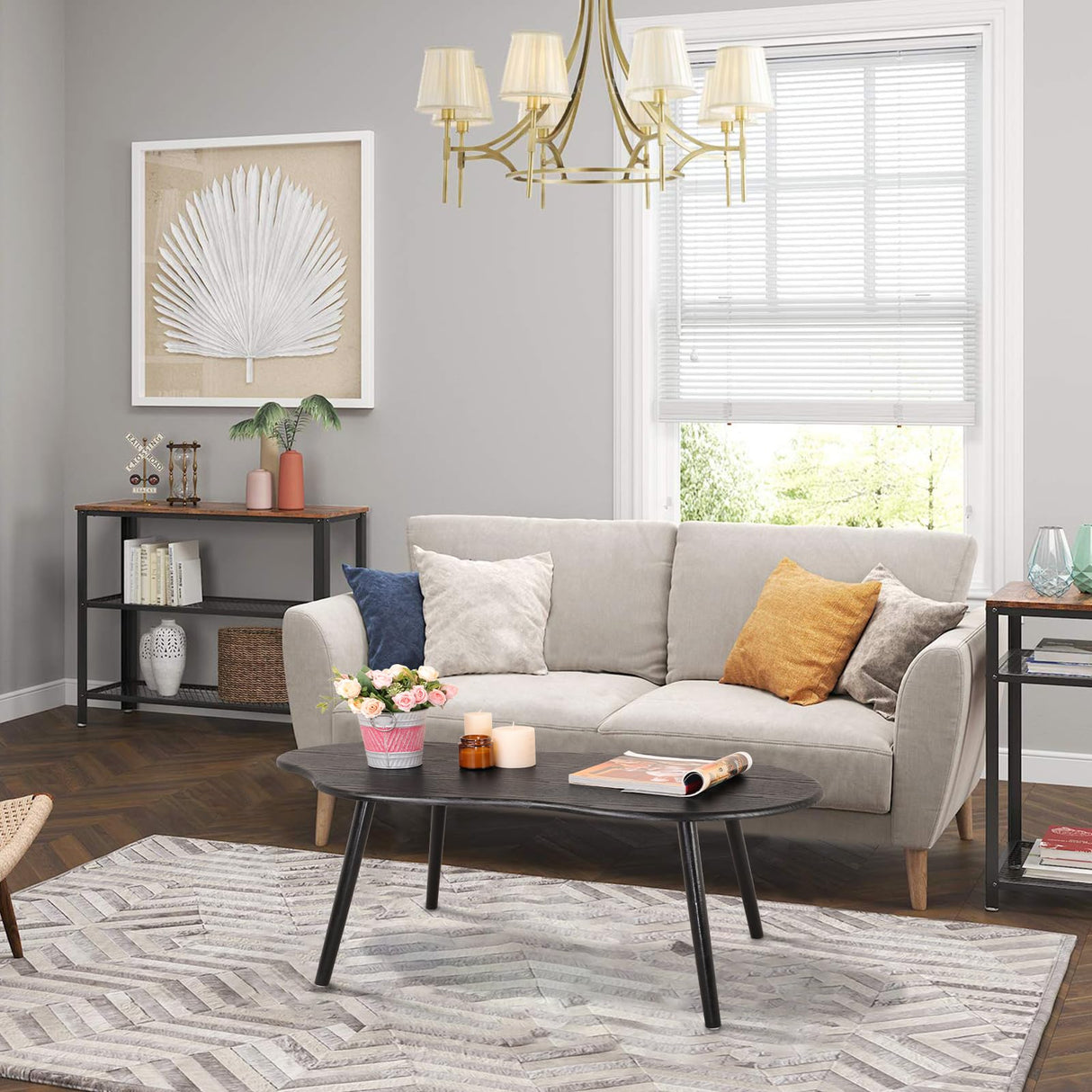 Small Coffee Table Black Cloud Coffee Table for Small Spaces Modern Center Table Unique Irregular Coffee Table with Wood Legs Living Room Mid-Century Sofa Table FEUFOAM