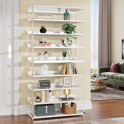 Tribesigns 8-Tier Modern Acrylic Bookshelf with Wood Shelves - 63" Clear Storage Rack for Living Room, Bedroom, and Home Office - WoodArtSupply