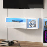 sogesfurniture 39.3'' Floating Wall TV Cabinet Stand with LED Lights, Wall Mounted Entertainment Center with Storage Shelves, Modern High Gloss Media Console for Living Room, Bedroom sogesfurniture