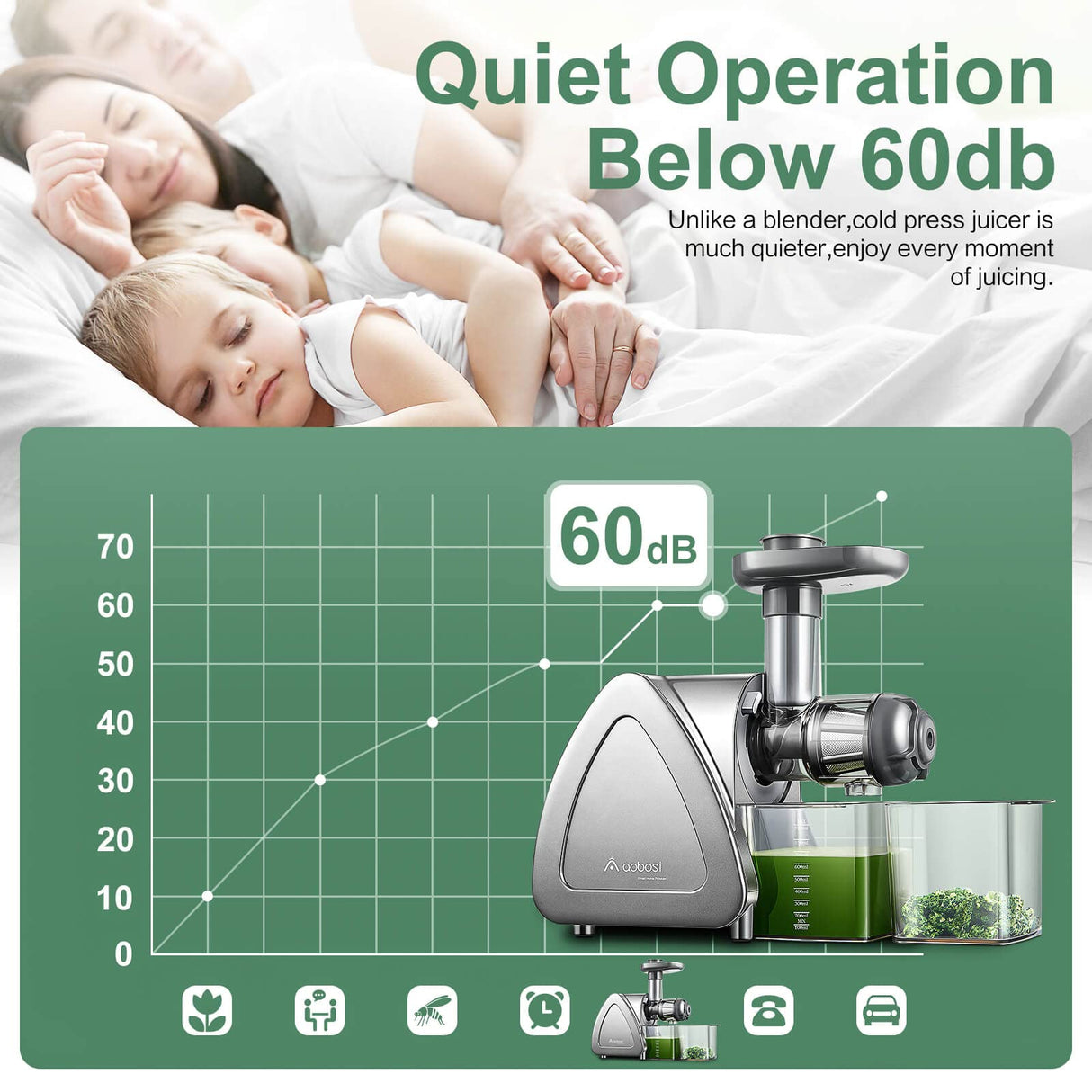 Cold Press Juicer, Aobosi Slow Masticating Juicer Machines with Reverse Function, Quiet Motor, High Juice Yield with Juice Jug & Brush for Cleaning, Gray AAOBOSI