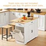 ONBRILL Stationary Kitchen Islands Include 2 Chairs, 47" Kitchen Island with Drop Leaf, Home Bar Table with Spice Rack & with Trash Cabinet, Island Table for Dining Room with Power Outlet, White ONBRILL