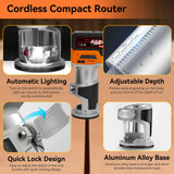 Aslsouti Cordless Trim Router, Compact Wood Router Tool Compatable for Makita 18V/21V Batteries, Power Palm Routers Brushless for Woodworking, 1/4" Collets Fixed Base with Depth Adjustment 6 Speeds Aslsouti