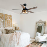 APBEAMLighting Farmhouse Ceiling Fans with Lights and Remote Control, 52 Inch Rustic Fandelier Ceiling Fan with Bubble Glass Shade 6-Speed Caged Ceiling Fan for Living Dining Room Bedroom,Walnut/Brown APBEAMLighting