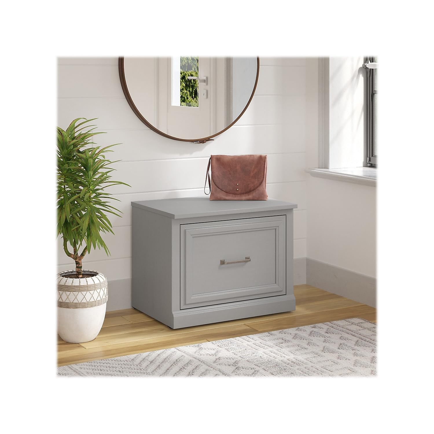 kathy ireland Home by Bush Furniture Woodland Small Shoe Bench with Drawer, 24", Cape Cod Gray (WDS124CG-03) - WoodArtSupply