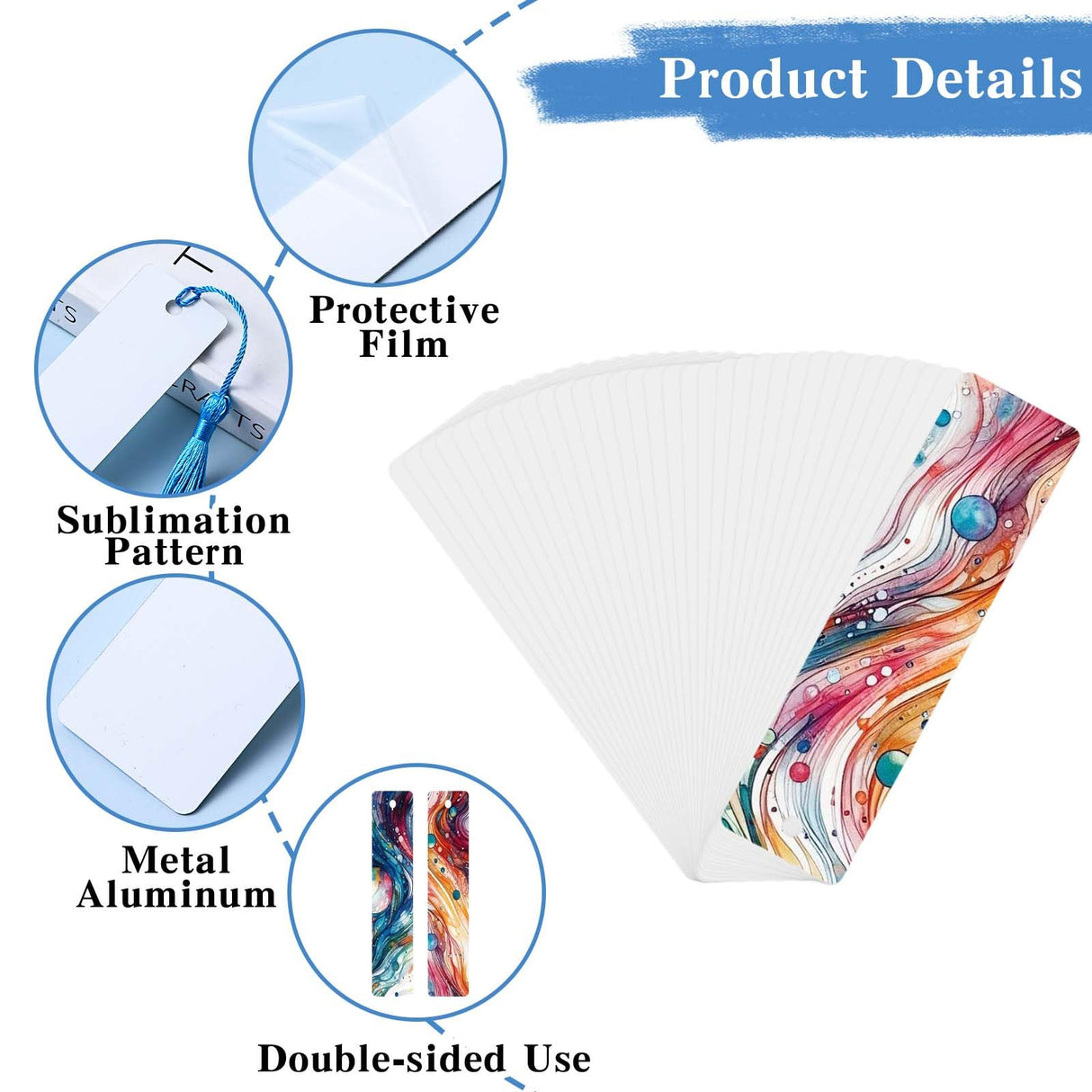 50 Pcs Sublimation Blank Bookmark Heat Transfer Aluminum Metal Bookmarks DIY Bookmarks with Hole and Colorful Tassels Single-Sided Printing Personalized Tassels Blank Bookmarks for Crafts Gift Telooco