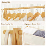 Cozivolife Bamboo Clothes Rack with Storage Box, Garment Rack Clothing Racks for Hanging Clothes, Foldable Wardrobe Storage Rack for Entryway and Bed Room (Natural) Cozivolife