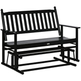 Outsunny Black Wooden Patio Glider Bench – Heavy Duty Outdoor Loveseat for Two with High Back and Armrests Outsunny