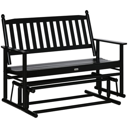 Outsunny Black Wooden Patio Glider Bench – Heavy Duty Outdoor Loveseat for Two with High Back and Armrests - WoodArtSupply