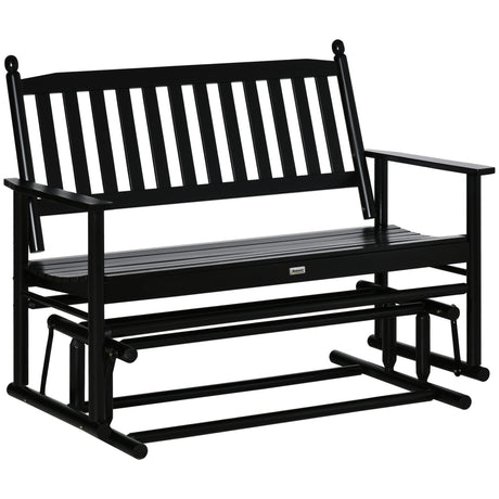 Outsunny Black Wooden Patio Glider Bench – Heavy Duty Outdoor Loveseat for Two with High Back and Armrests Outsunny