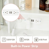 JoanKaren Modern Vanity Makeup Desk with Vanity Mirror, Built-in Lights, 4 Drawers, Crystal Ball Knobs, Power Outlet, White Makeup Desk for Bedroom JoanKaren