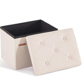 HAUSFRAU Storage Ottoman Foot Rest Stool, Small Folding Ottoman with Storage, Tufted Square Cube Footrest, Linen Beige HAUSFRAU