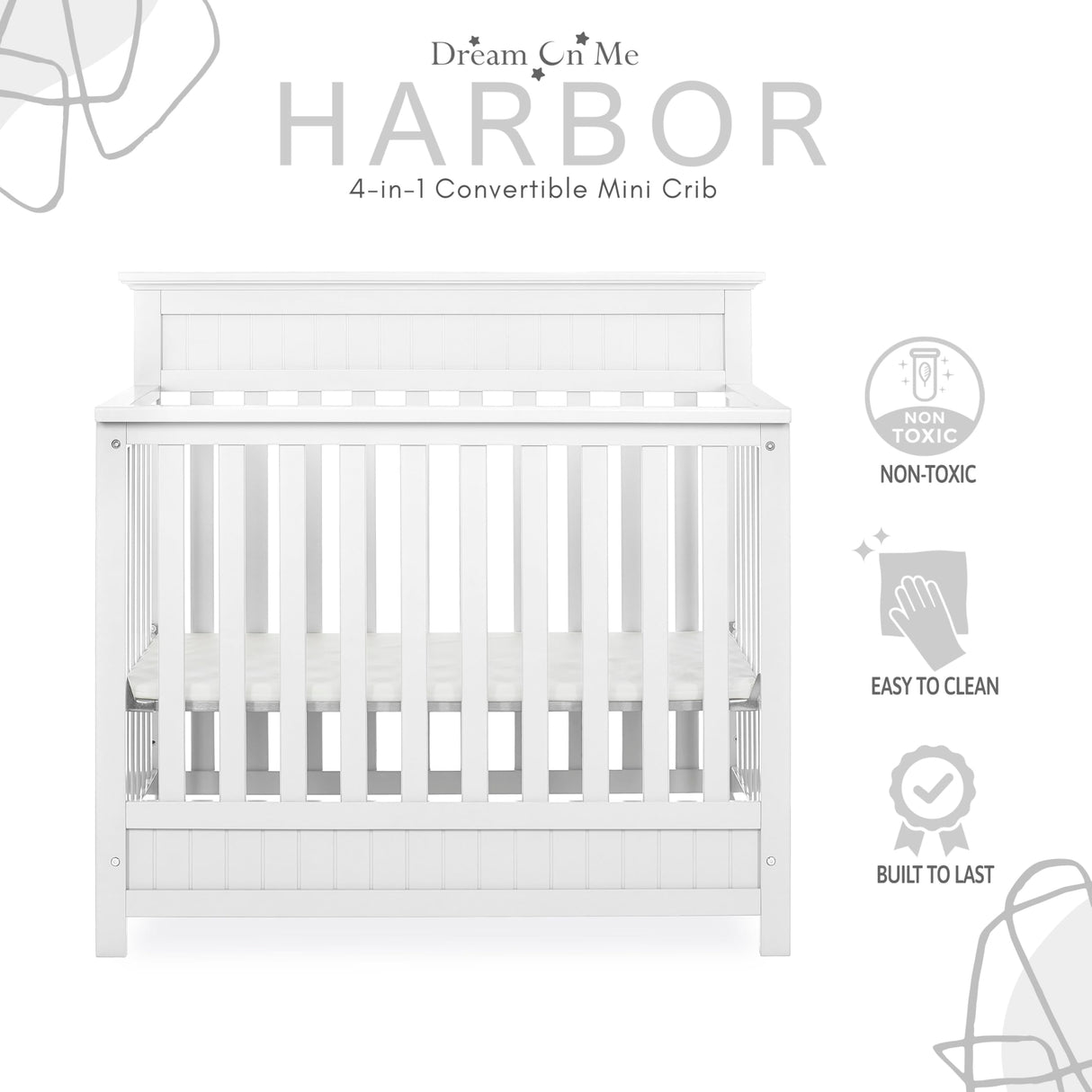 Dream On Me Harbor 4-in-1 Convertible Mini Crib in White, Greenguard Gold Certified Dream On Me