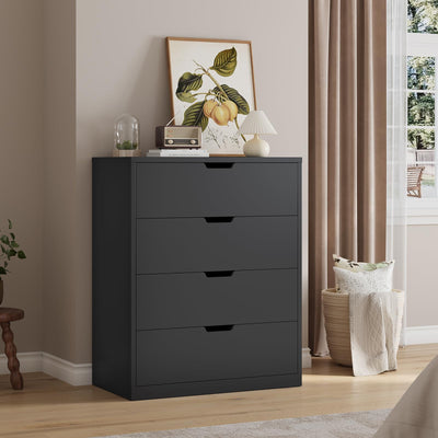 HAUOMS Modern 4 Drawer Dresser, Black Chest of Drawers for Bedroom,Closet Dressers with Drawers for Living Room, Entryway, Hallway