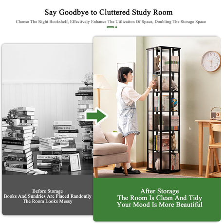 Bamboo 360° Rotating Bookshelf - 6-Tier Corner Storage Rack in Original Wood Color WoodArtSupply