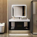 40 Inch Modern Wall Mounted Bathroom Vanity with White Sintered Stone Countertop. Quick Assembly Solid Wood Floating Bathroom Cabinet with 2 Drawers and 2 Storage.Black. Glintee