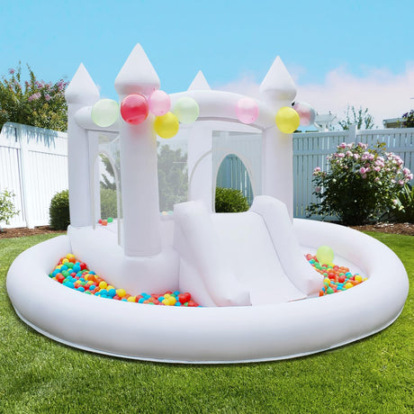 White Bounce House with Ball Pit, Indoor & Outdoor Bouncy Castle with Slide and UL Blower for Kids Family Backyard Party, 12x11Ft Inflatable Bouncer for Boys for Girls ZAFIED