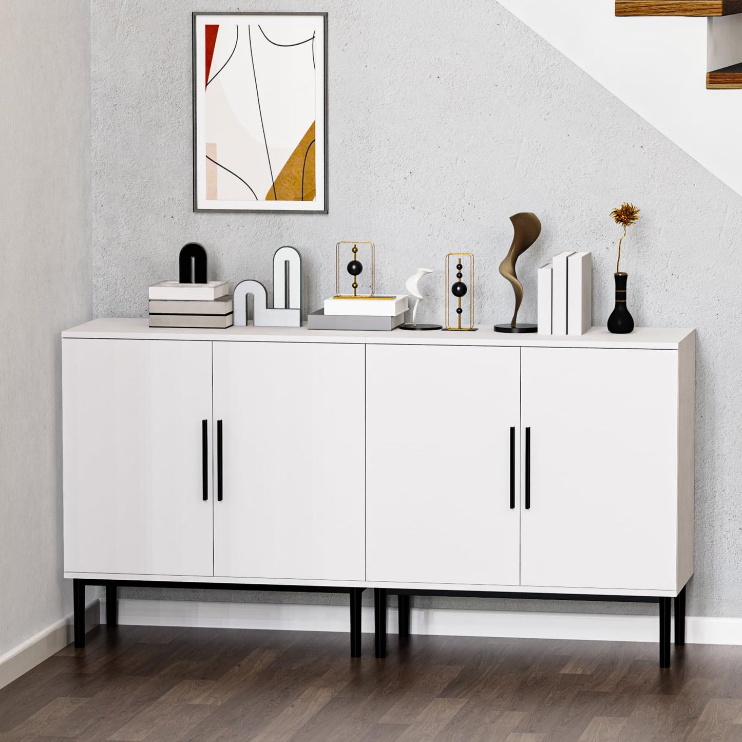 REHOOPEX Storage Cabinet, Modern Accent Buffet Cabinet, Free Standing Sideboard and Buffet Storage with Door, Wood Buffet Sideboard for Bedroom, Living Room, Kitchen or Hallway (1, White) - WoodArtSupply