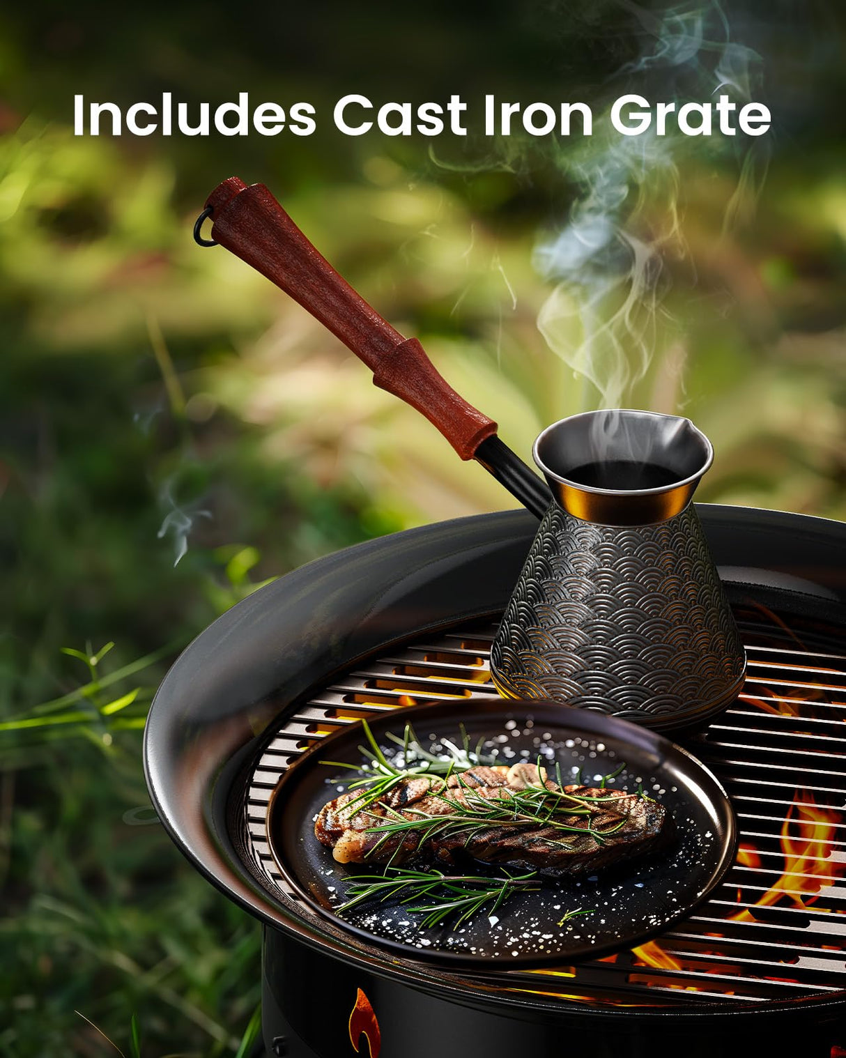 Ciays Large Propane Fire Pit 24 Inch, Gas Fire Pit with Grill Grate, Folding Legs, Hose Hooks, Propane Tank Holder, Cover & Carry Strap, CSA Certified Portable Outdoor Fire Pit for Camping, 58,000 BTU Ciays