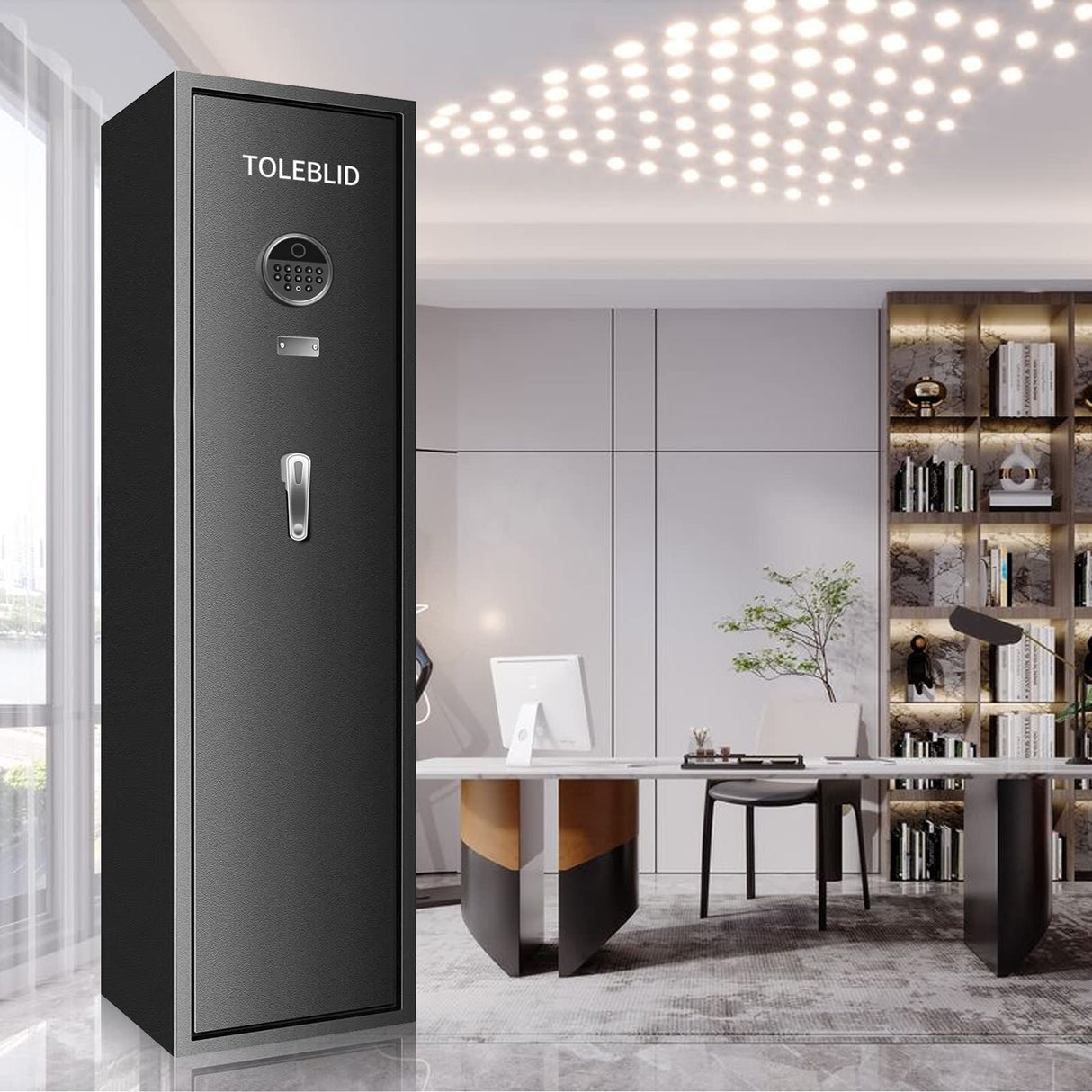 11-12 Large Biometric Gun Safes for Home Rifle and Pistols, Heavy Duty Anti-Theft Gun Safes for Rifles and Shotguns, Biometric Rifle Safe with Removable Gun Rack, LED Light and Pistol Pockets LIONSEN