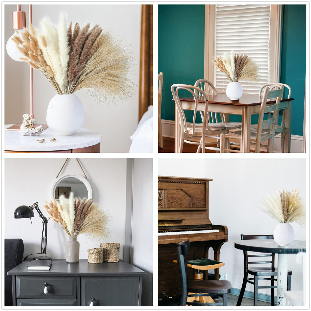 Dried Pampas Grass Decor, 100 Stems Pampas Grass Contains Bunny Tails Dried Flowers, Reed Grass Bouquet for Wedding Boho Flowers Home Table Decor, Rustic Farmhouse Party (17", White and Brown) ANPROOR