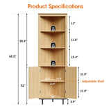 Maupvit 69" Tall Corner Cabinet, Small Slim Corner Bathroom Wall Cabinet, Boho Kitchen Pantry Storage Fluted Cabinet with Door & Adjustable Shelves, for Laundry Room, Living Room Maupvit