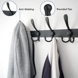 TICONN Wall Mounted Coat Rack, Five Heavy Duty Tri Hooks All Metal Construction for Jacket Coat Hat in Mudroom Entryway (Matte Black, 2-Pack) TICONN