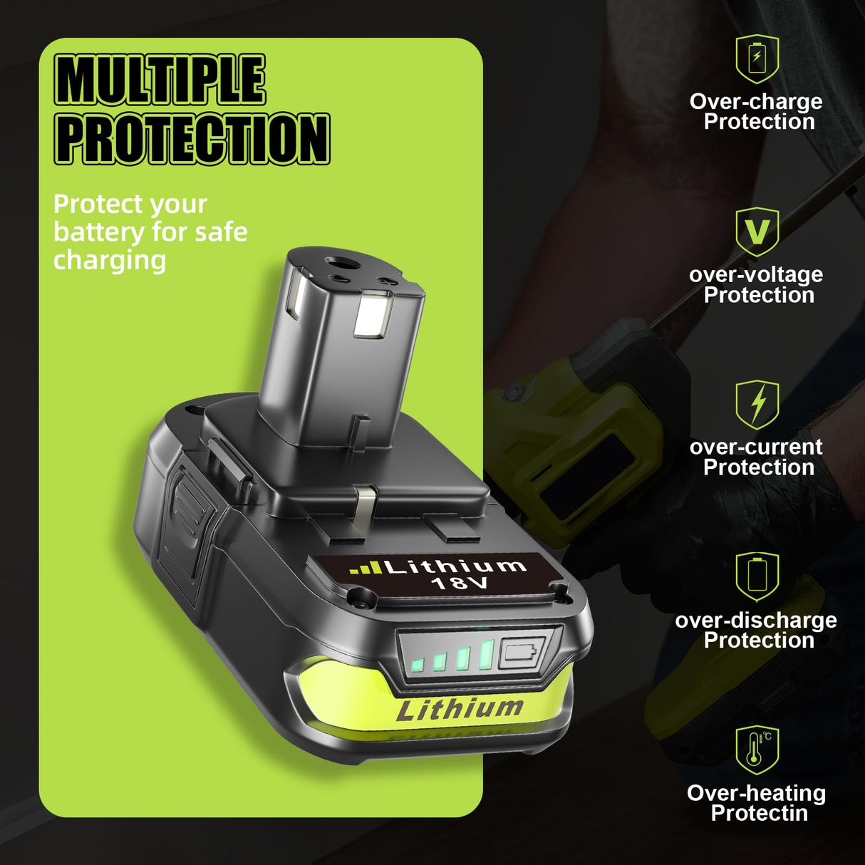 VINIDA 2Pack 3.0Ah 18V P102 Lithium-ion Replacement for Ryobi 18V Battery Compatible with Ryobi Battery 18V P102 P103 P104 P105 P107 P108 P109 P190 VINIDA