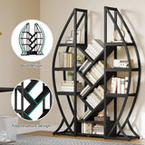 DWVO Oval Bookshelf, Triple Wide 5 Tier Etagere Bookcase, Industrial Display Shelves for Living Room, Bedroom, Home Office, Black DWVO