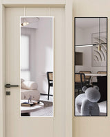 DMWOODFL 48" x 14" Over The Door Mirror Full Length Mirror Door Mirror Wall Mirror Hanging with 2 Metal Hangers for Bedroom Living Room Bathroom White DMWOODFL