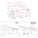 MCombo 55.9" Power Loveseat Recliner with Heat and Vibration, Fabric Electric Loveseat Recliner, USB Charge Port, Cup Holders for Living Room PR648 (Grey) MCombo
