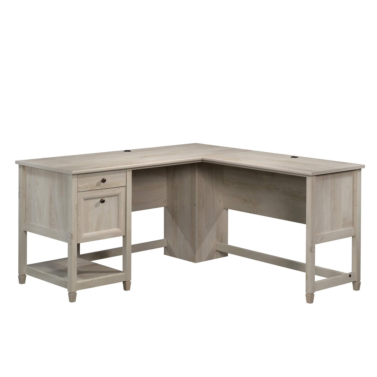 Sauder Edge Water L-Desk, L: 59.06" x W: 58.74" x H: 29.57", Chalked Chestnut finish - WoodArtSupply