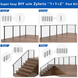 Zylorix 42" 2ft-8ft T304 Stainless Steel Cable Railing Post Kit(Flexible DIY 1+1) - 2Pack 33° Drilled Posts, Sufficient 118ft 1/8" Cable, Terminals, and Grommets with Cutter(No Handrail) for Decks Zylorix