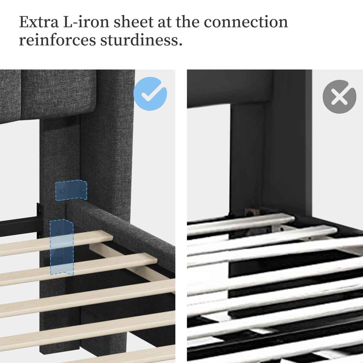 Yaheetech Dark Gray Upholstered King Bed Frame with Wing Design and Wooden Slat Support Yaheetech