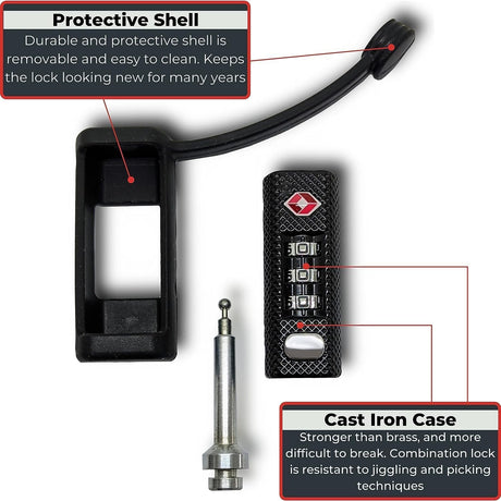 TSA Approved Tactical Gun Case Lock - Protective Rubber Sleeve & Cut-Resistant MonoShaft - Secure Single Shaft Padlock for Guns Luggage Rifles Pistols & Revolver Cases - Child Safe Cedar Mill Fine Firearms